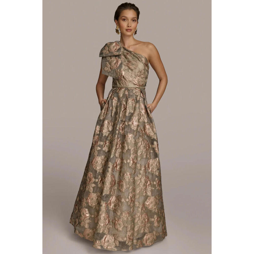 NEW, DONNA KARAN FLORAL JACQUARD ONE-SHOULDER BALL GOWN Size 12 #LD97